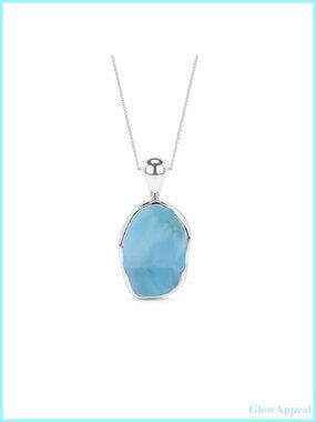 Larimar Pendant Necklace Sterling Silver Bezel-Set Raw Gemstone Gift for Her
